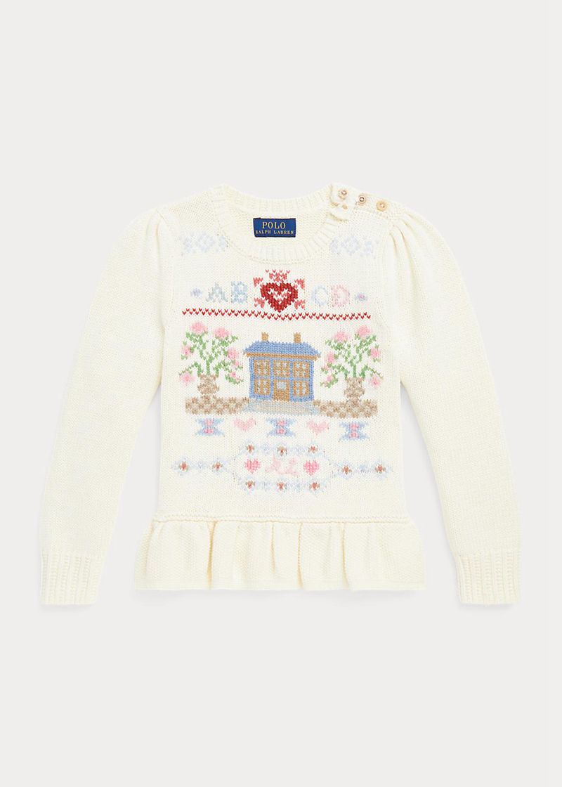 ラルフ ローレン セーター ガール 白 1.5-6.5 年 Intarsia-knit コットン-blend ジャンパー JELNY1578